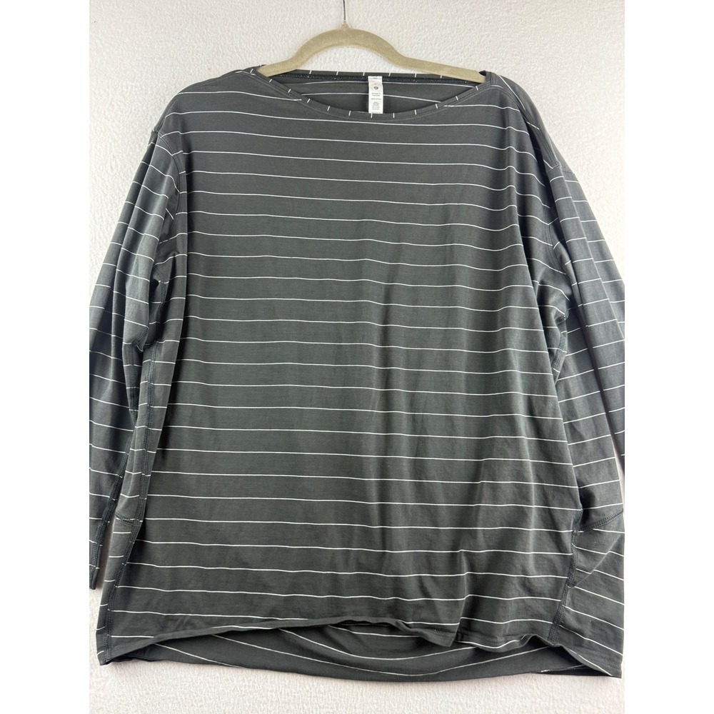 Lululemon Back In Action Long Sleeve Shirt Black White Stripe Pima Cotton Size 8